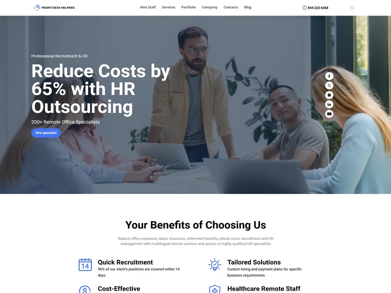 Home page showcasing business solutions and remote staffing channels
